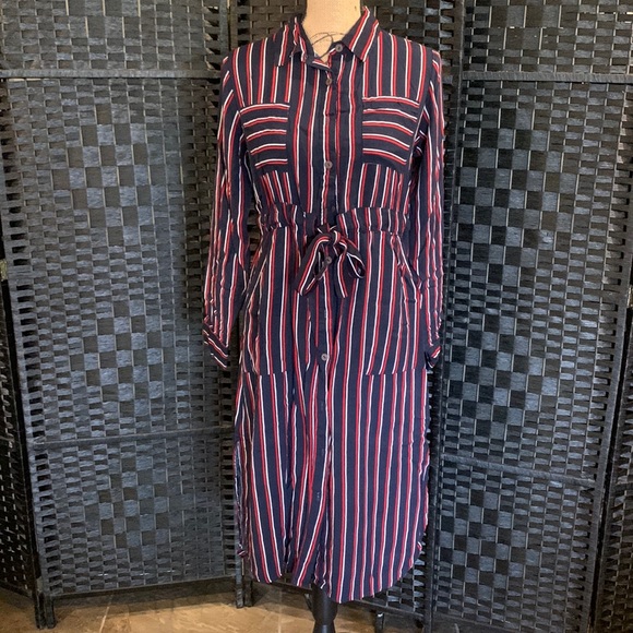 J Gee Dresses Red White And Navy Blue Stripped Dress In Size Medium j-gee-dresses-red-white-and-navy-blue-stripped-dress-in-size-medium